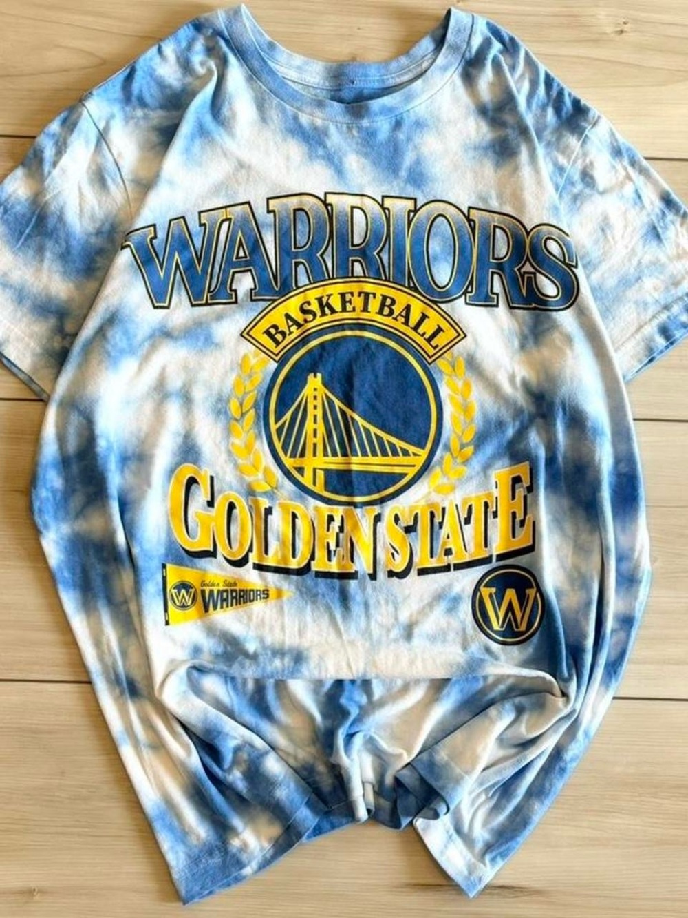 NBA Golden State Warriors basketball Steph Curry Tie-Dye Tee - Blue White Yellow